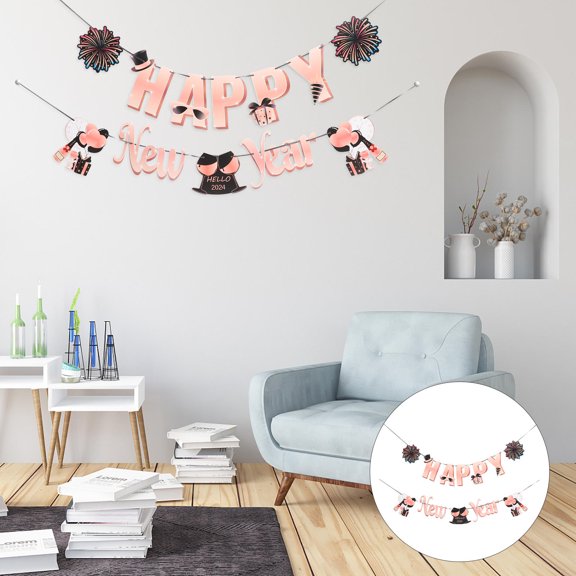 Raindrops New Year Decorations Pink Happy Bunting Years Day Rose Gold