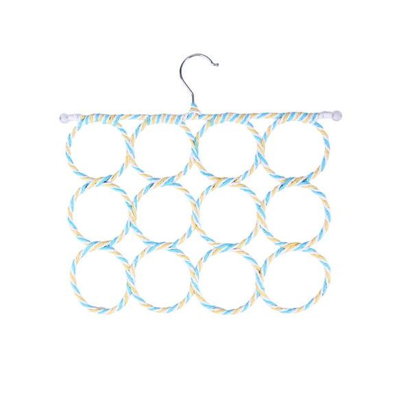Raindrops Foldable 12 Ring Paper Rattan Scarf Hanger Rack for Organizing Scarf with Steel Hook Multi Color