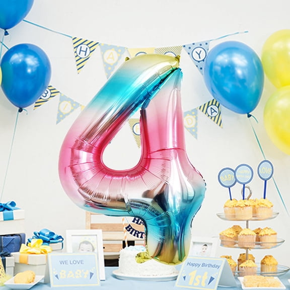 Raindrops Number Balloon for Decor with Gradual Change Color Made of Aluminium Film Multi 42 Inch