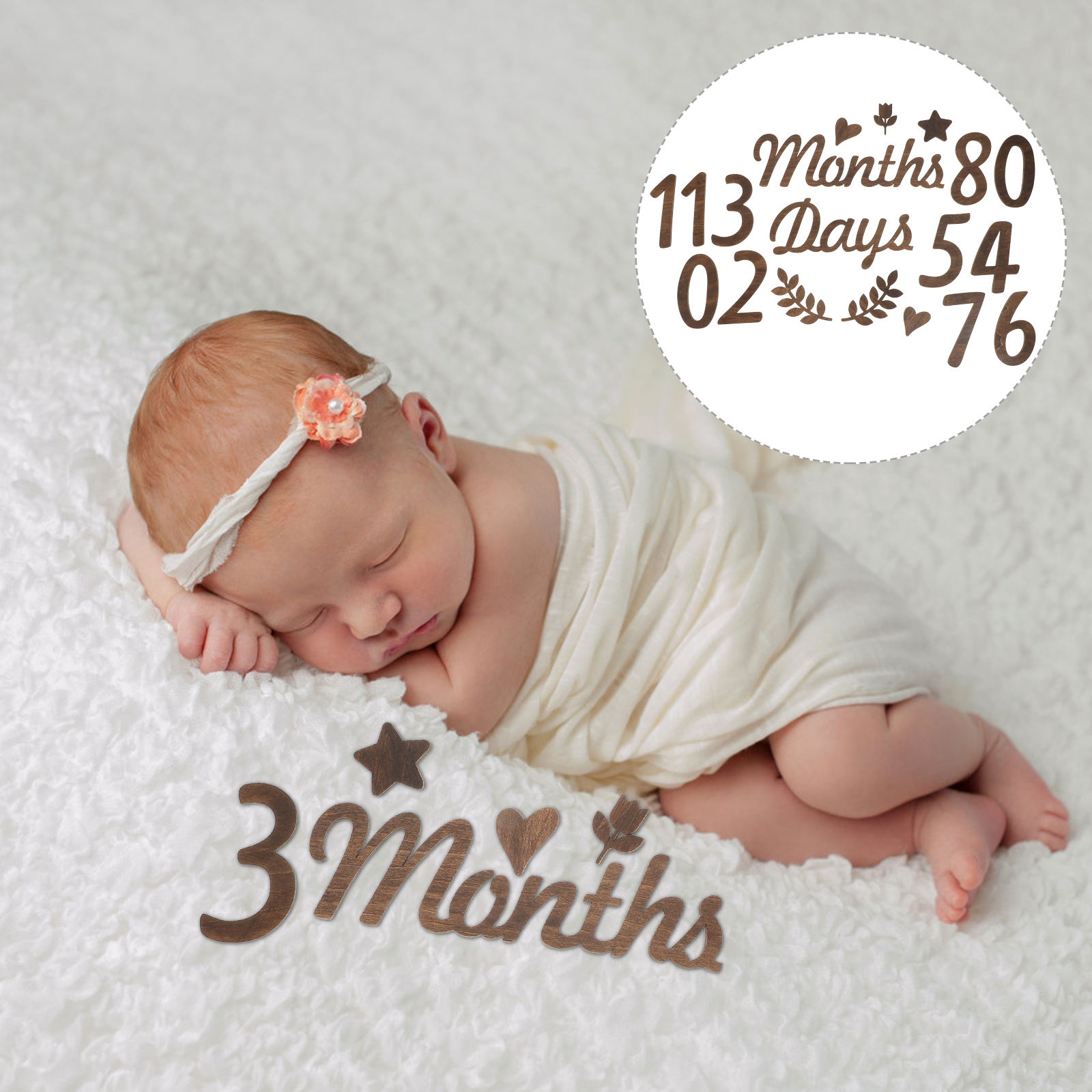 Raindrops Numbers Wooden Month Plate Baby Milestone Photo Props Newborn ...