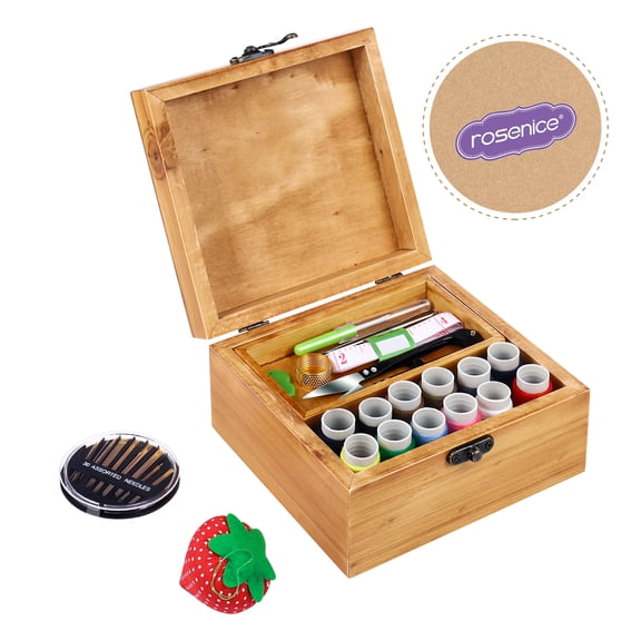 Raindrops Wooden Sewing Kit with Premium Timber Box for Mending Supplies Including Thread Scissors Needle Assorted Color