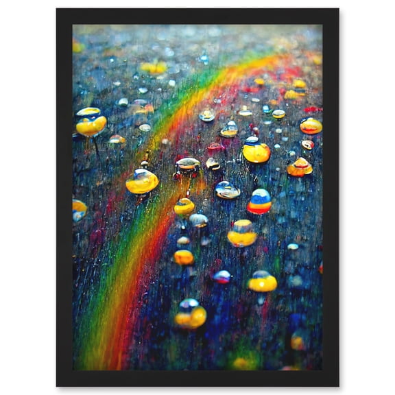 Raindrops On Rainbow Light Prism Oil Painting Artwork Framed Wall Art Print A4