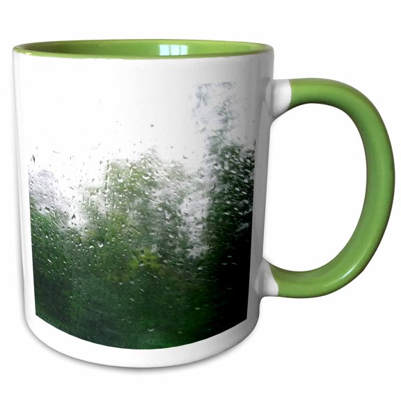 3drose, Raindrops on the Window, Greenery, 11oz Two-tone Green Mug