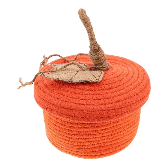 Raindrops Cotton Rope Pumpkin Shaped Woven Basket with Lid for Household Storage