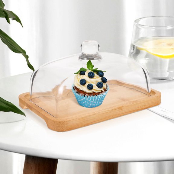 Raindrops Orange Wood and Glass Butter Container with Lid for Home Use Ideal for Snacks Desserts and Cakes 9.5 x 6 x 3.5 inches
