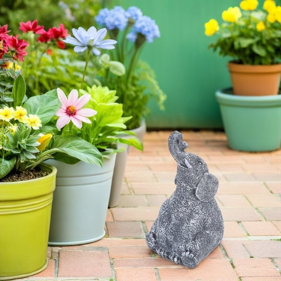 Raindrops Grey Resin Garden Key Hider Realistic Elephant Design for Yard