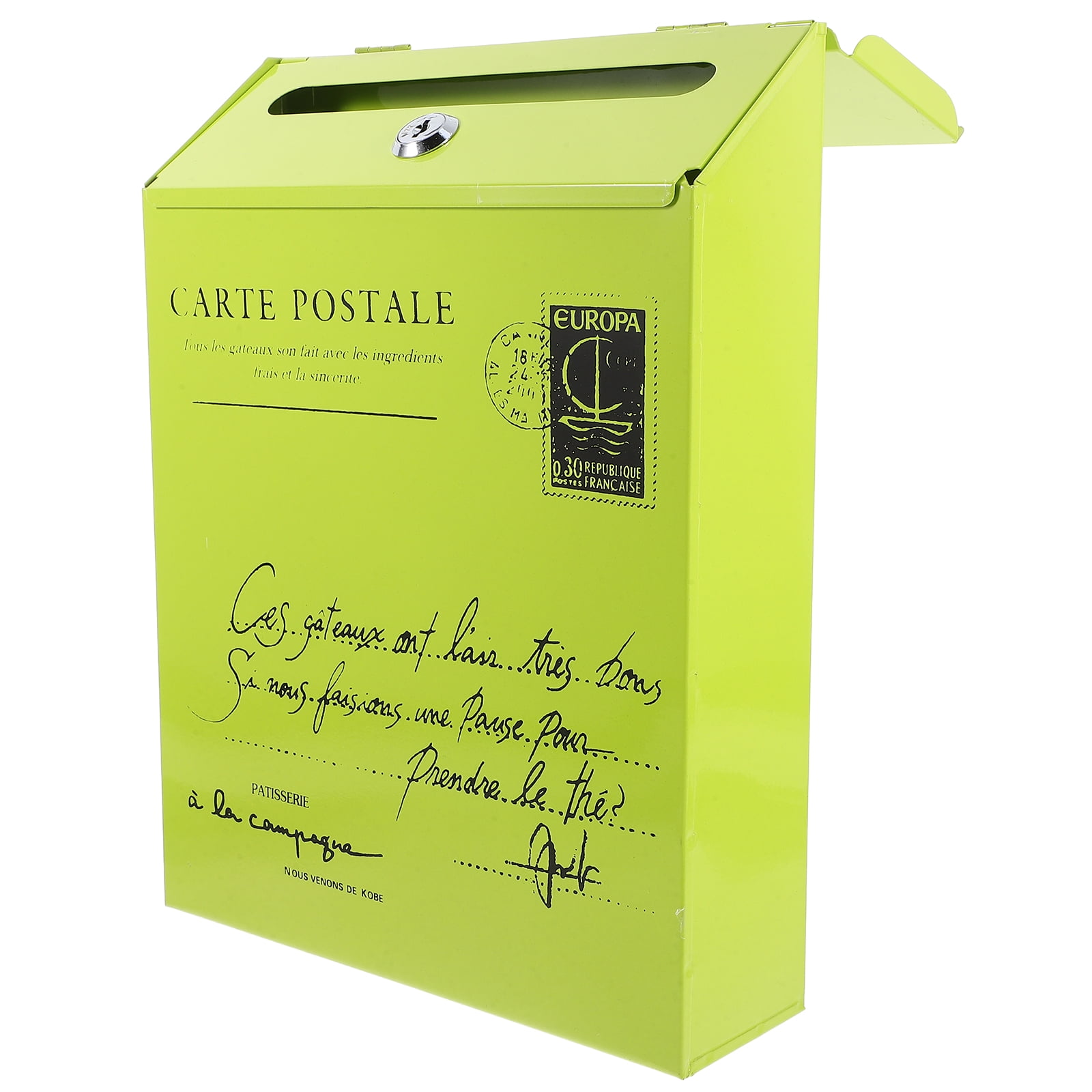 Raindrops With Lock Retro Vintage Mailbox Green 1Pack