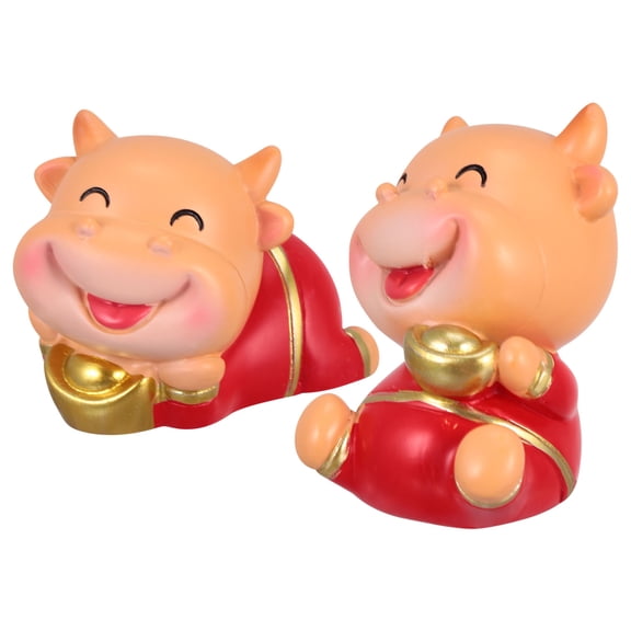 FOMIYES 2Pcs Red Resin Ox Ornament Car Decoration Year of Desktop Figurines