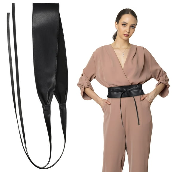 Raindrops PU Leather Belt Black Wrap Wide Belts for Women Corset Ladies