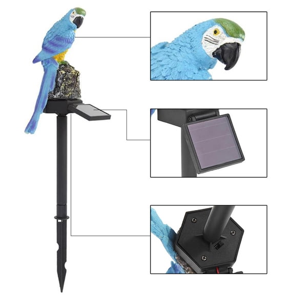 Raindrops Parrot Design Solar Lamp for Outdoor Use Resin Material Blue Color Energy Saving Garden Decoration