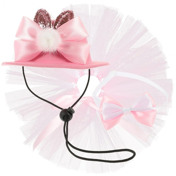 Raindrops Small Dog Pet Costume Set with Fluffy Pink Tulle Skirt, Bow Tie, and Hat for Pets