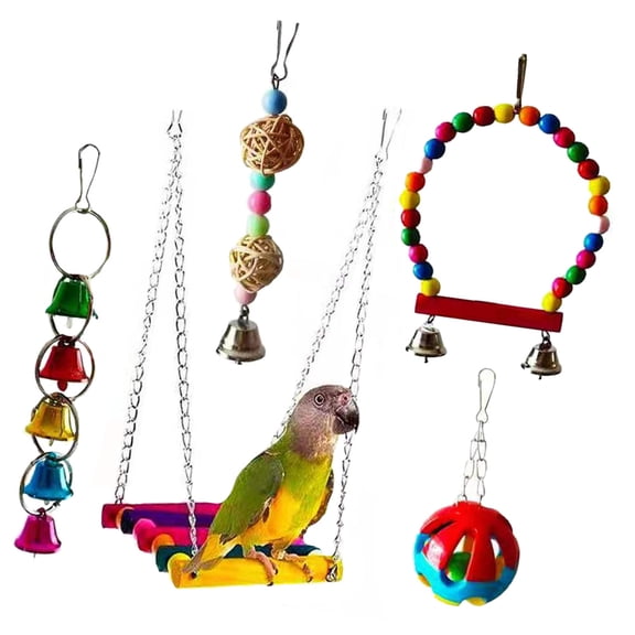 Raindrops Pet Supplies Combination 5PCS Fun Bird Toys for Playing Safe Durable Lightweight Assorted Color