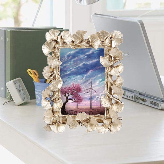 Raindrops Photo Frame European Retro Resin Gold Ginkgo Leaf Photo Frame Decorative Desktop Picture Frame Study Children Room (Golden)
