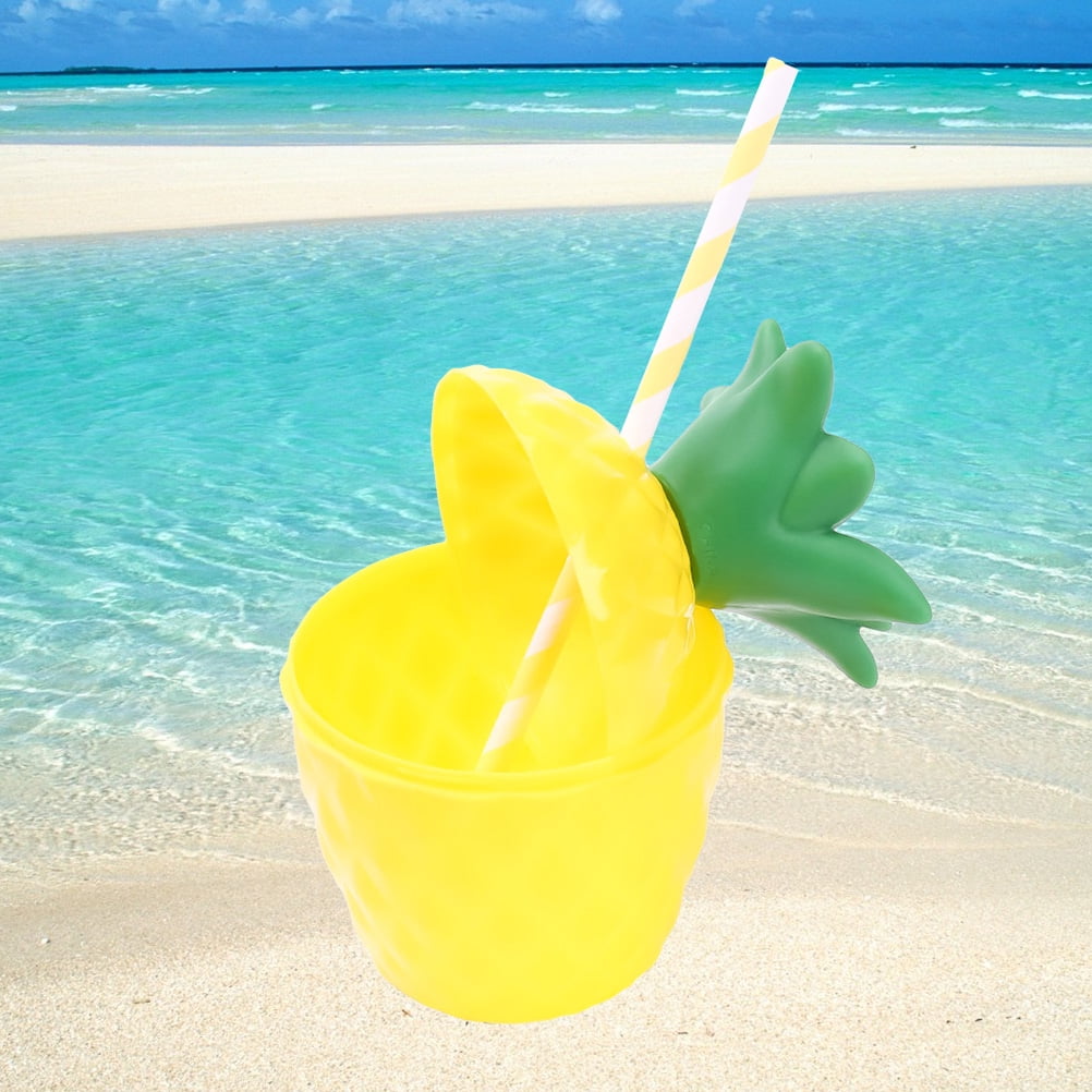 Raindrops Pineapple Drink Cups Tropical Party PE Cups Supplies for Luau Party Beach Theme Party (with Straw)