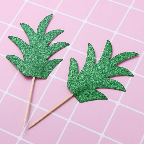 Raindrops Pineapple Leaf Cake Topper for Tropical Party Decoration Made of Paper Green 36 Pcs