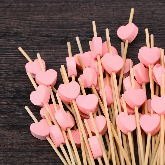 Raindrops Pink Cocktail Picks with Heart Shape Bead for Fruit Appetizers and 12 cm