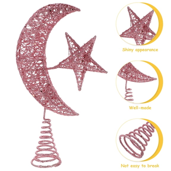 CRILSTYLEO Pink Iron Star Christmas Tree Topper for Festive Indoor Decoration