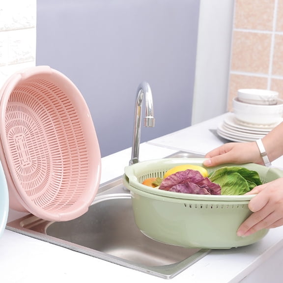 Raindrops Pink Stackable Plastic Colander for Draining Fruits and Vegetables 2 in 1 Detachable Design