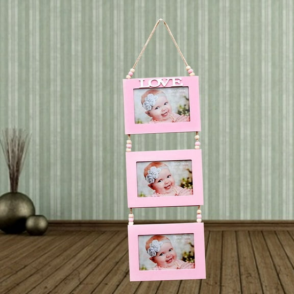 Raindrops Pink Wood Triple Photo Frame for Wall Hanging with High Quality and Exquisite Workmanship 3Frame Set