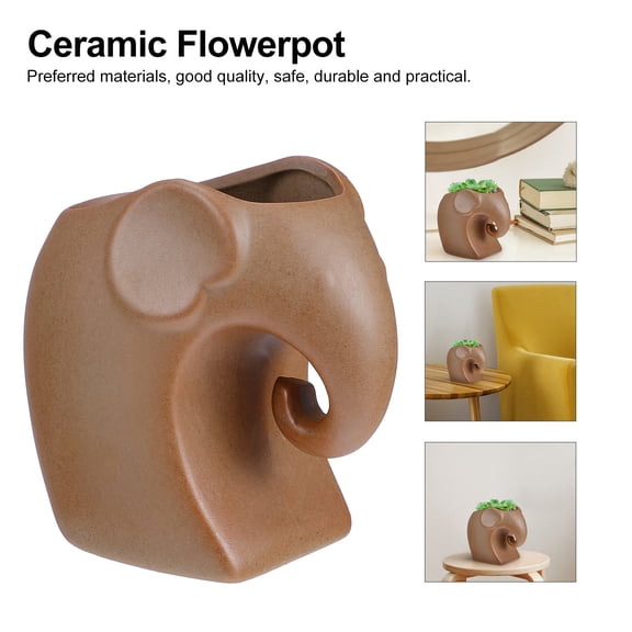 FOMIYES 1Pc Khaki Ceramic Elephant Flower Pot for Home Gardening with Drainage Holes