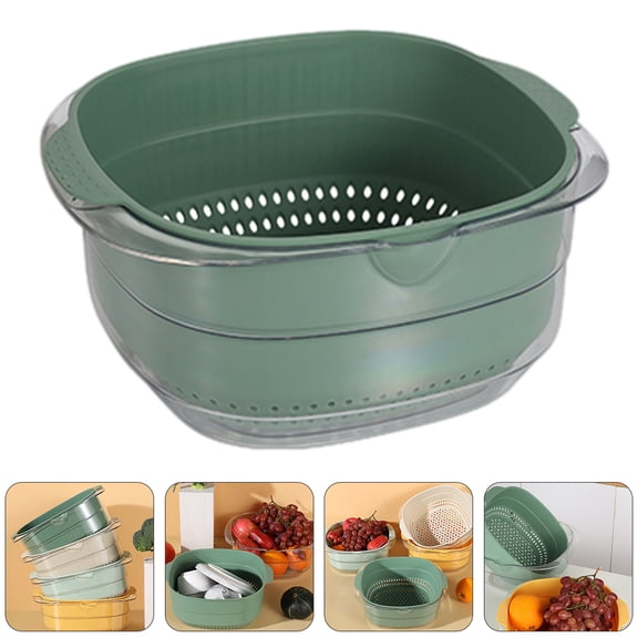 Raindrops Plastic Green Double Layered for Home Kitchen Vegetable Strainer