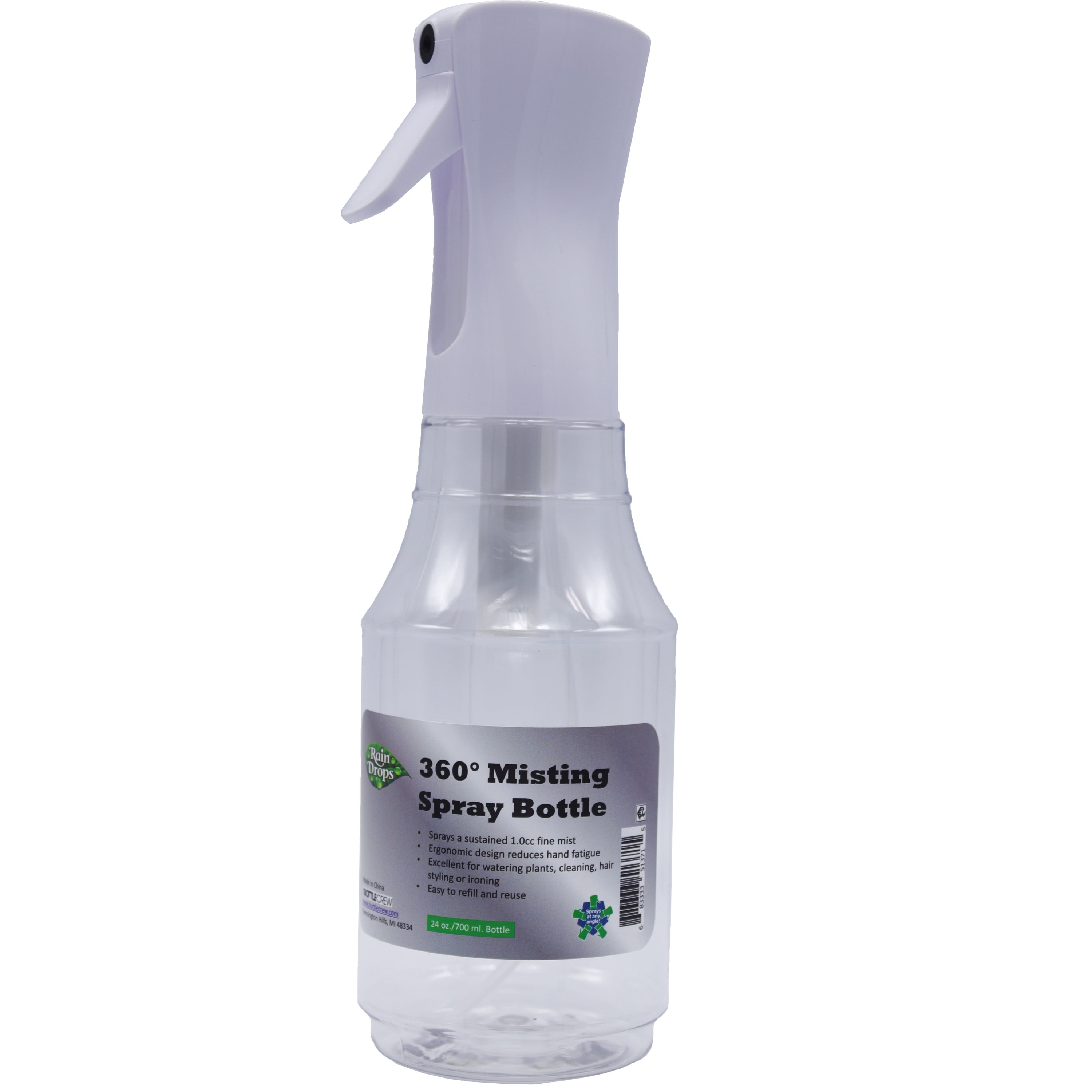 れいんどろっぷページ Raindrops Plastic Fine Mist Spray Bottle, White, 24 fl oz