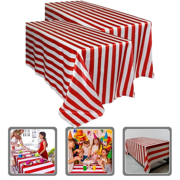 Raindrops Plastic Striped Tablecloth for Home Use Multi Decoration 2 Pieces Waterproof Rectangle