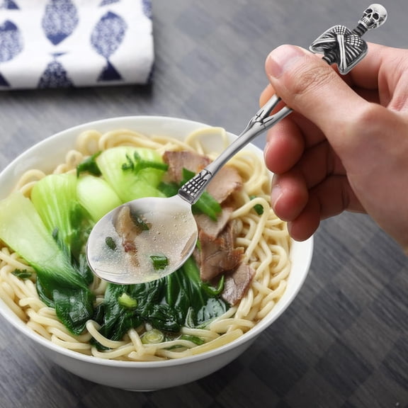 Raindrops Plated Silver Skull Spoon Titanium Steel Retro Cutlery for Easter Kitchen Tableware