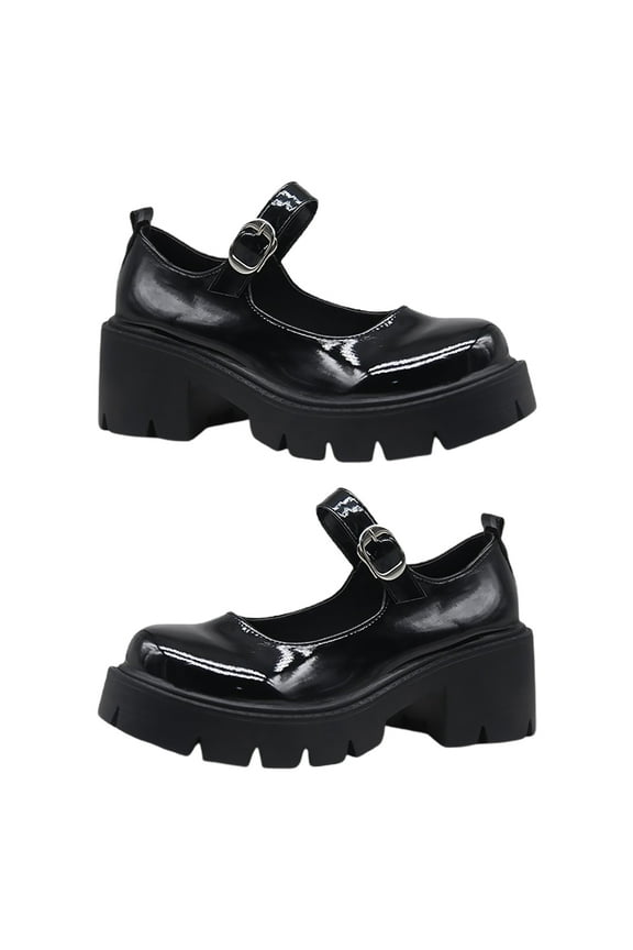 1 Pair of Chunky Heels Retro Buckle Platform Shoes for Women Autumn Style