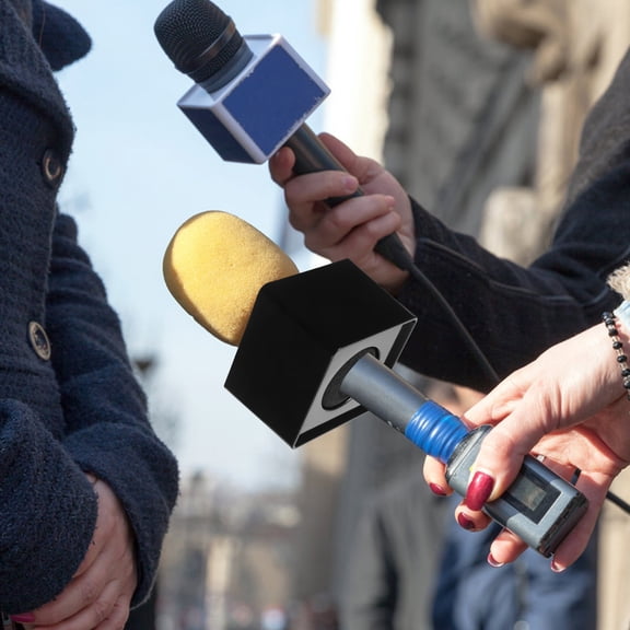 Raindrops Portable ABS Plastic Black Microphone Station Logo Flag for Professional Interview Mic Use 2 Pieces