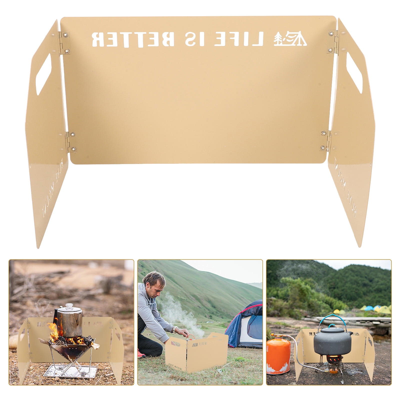 Raindrops Portable Windshield for Gas Stove with Foldable Design and Smooth Surface Khaki 1 Piece