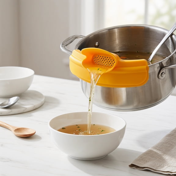 FOMIYES Spill Proof Pot Edge Funnel Yellow Clip on Soup Pouring Spout for Kitchen
