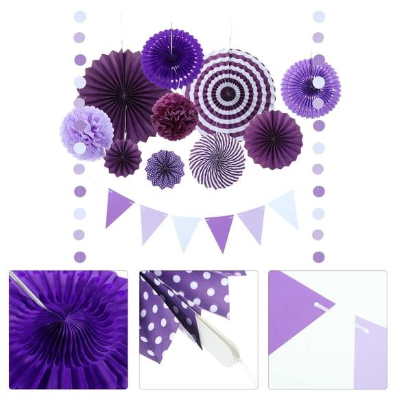 Raindrops Purple Paper Fan Flower Decoration for Party Use Adds Romantic Atmosphere 1 Set