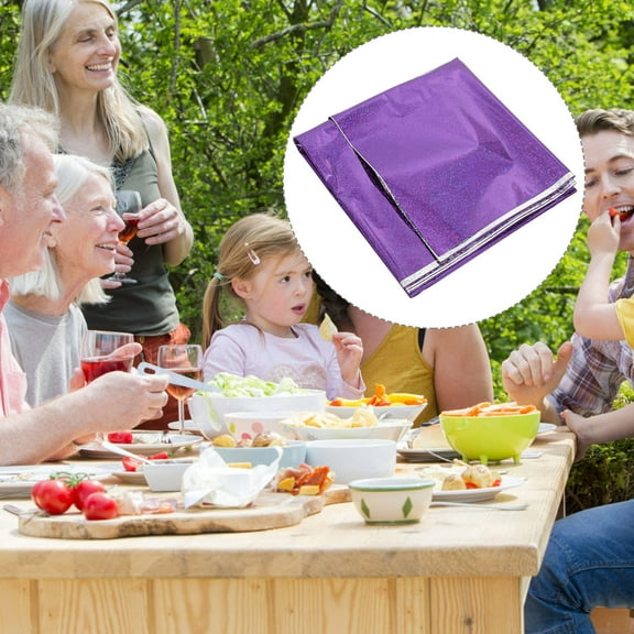 Raindrops Purple Shiny Foil Tablecloth for Party Use Plastic Disposable Table Cover