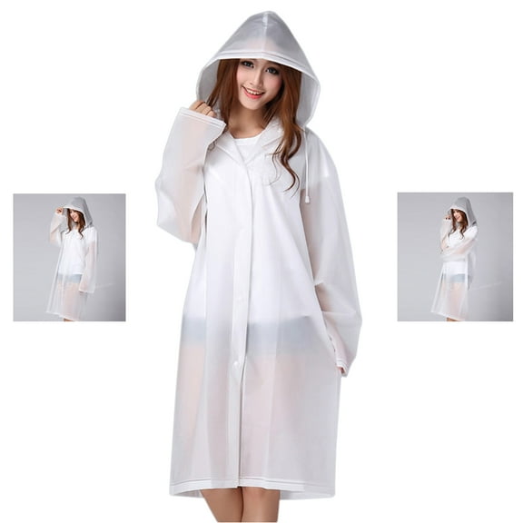 Raindrops White Peva Rainwear Hooded Raincoat Tear Resistant Semitransparent Rain Cover