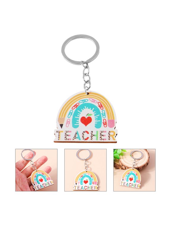 Rainbow Keychain for Girls Multi Color Alloy and Wood Teacher Gifts Fashionable Decorative Accessory 2.5 inch