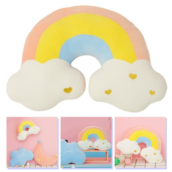 Raindrops Rainbow Shape Throw Pillow Cloud Shaped Quirky Decoration Cushions Kids Cute