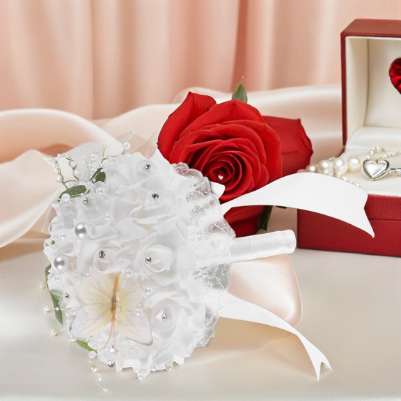 Raindrops White Wedding Hand Bouquet with Artificial Flowers for Indoor Outdoor Use