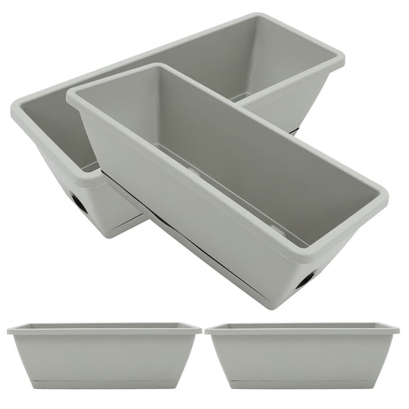 Raindrops Large Rectangular Planter Grey Plastic Resin Flower Pot for Indoor Outdoor 4Pcs
