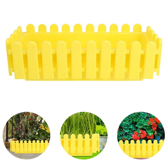 Raindrops Rectangular Fence Flower Pot for Outdoor Decor Yellow Plastic Planter with PP Resin 10.2x6.3x8.7 Inches