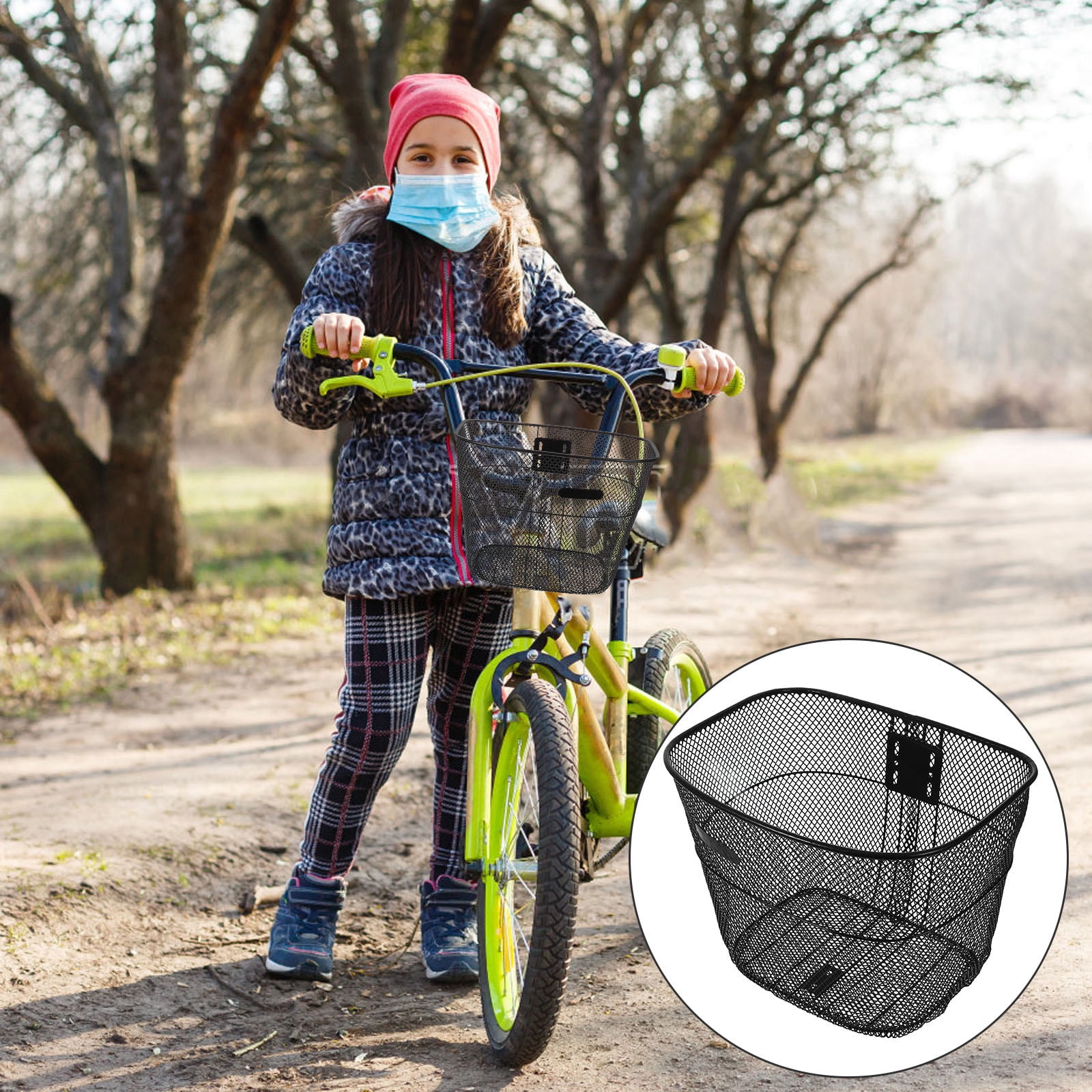 Raindrops Black Rectangular Front Bike Basket for Everyday Riding - and Stylish 1 Set for Commuting