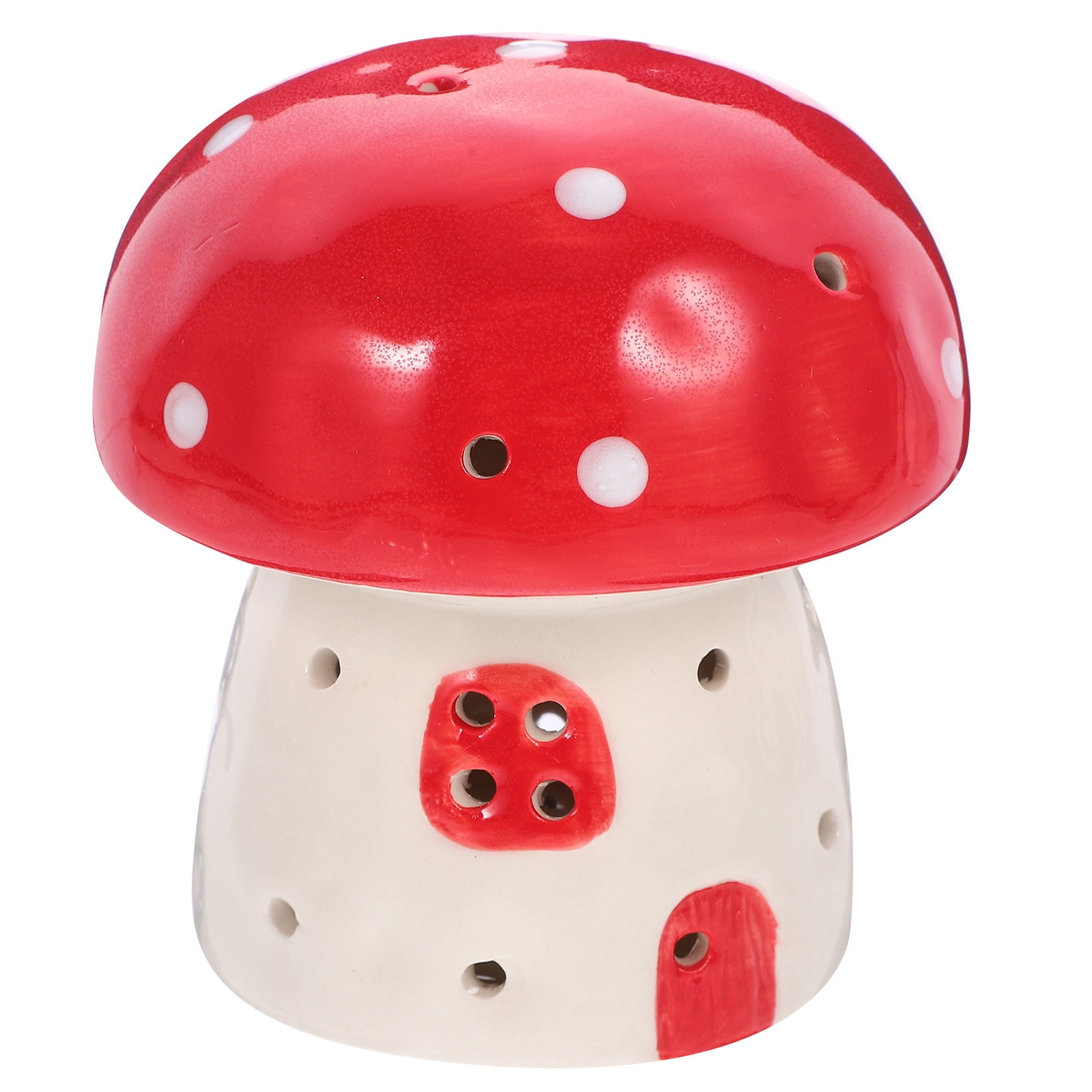 Raindrops Red Ceramic Cartoon Mushroom Table Lamp for Home Use Rechargeable Decorative Night Light 5.5 Inch