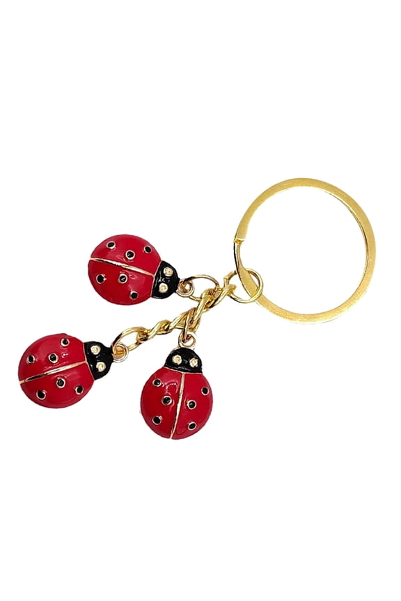 Car Keyring Ladybug Keychain Red Alloy 1Set