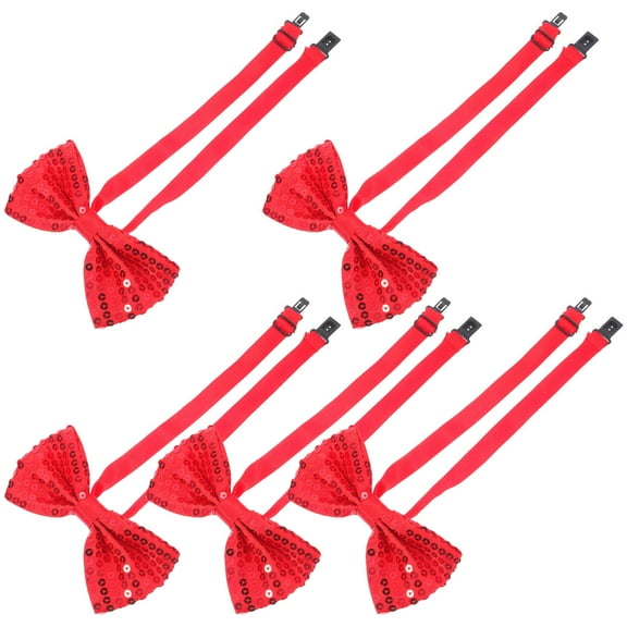 Raindrops Set of 5 Red Adjustable Sequin Bow Ties Pre-Tied for Everyday Formal and Casual Wear