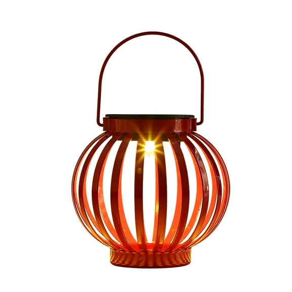 Raindrops Lantern Shape Solar Light Red Iron 1Pc 5.1X5.1X7.7In