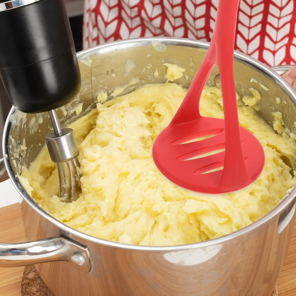 Raindrops Red Stainless Steel Potato with Food-Grade Silicone Handle for Comfortable Kitchen Use