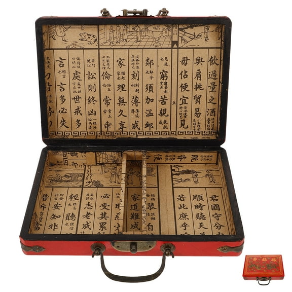 Raindrops Red Sturdy Mahjong Box for Storage Use with Handle and Multiuse Function Density Board 7.9x5.9 Inches