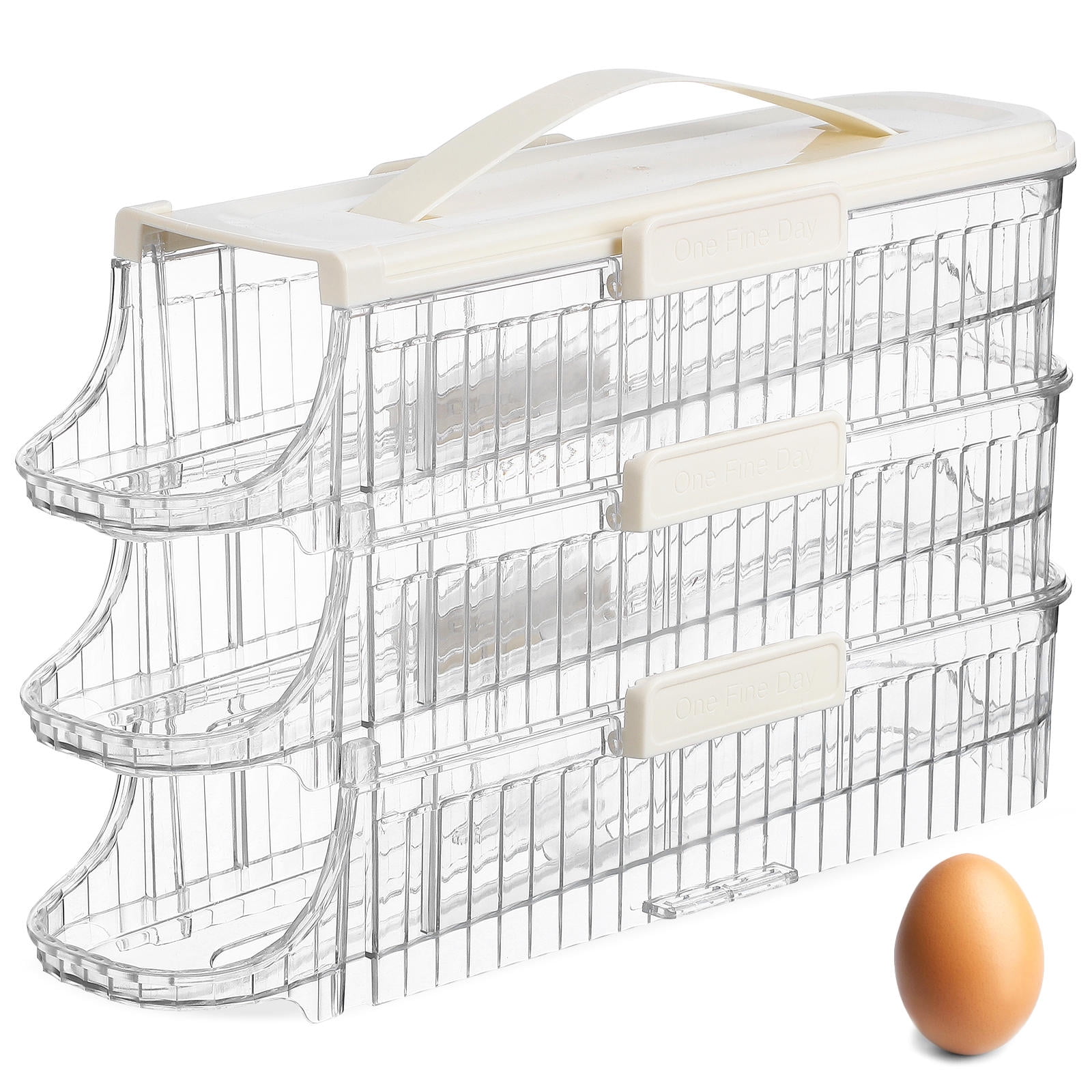 FOMIYES White Storage Box for Refrigerator with Rolling Dispenser and Portable Carry Handle, Kitchen Organizer