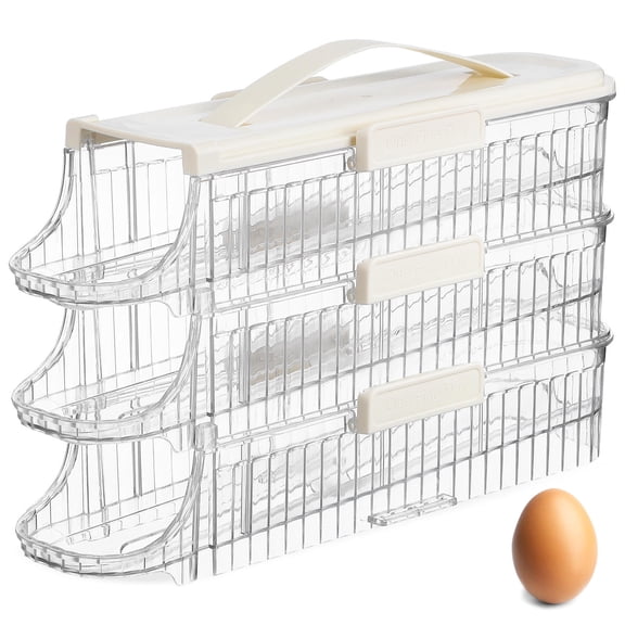 FOMIYES White Storage Box for Refrigerator with Rolling Dispenser and Portable Carry Handle, Kitchen Organizer