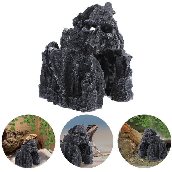 Raindrops Resin Reptile Hideout Black Decorative Cave for Snake Tank and Lizard Habitat
